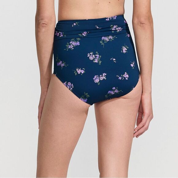 Land's End Plus Size High Waist Bikini Bottoms deep sea Navy bouquet floral 14 - Picture 6 of 8